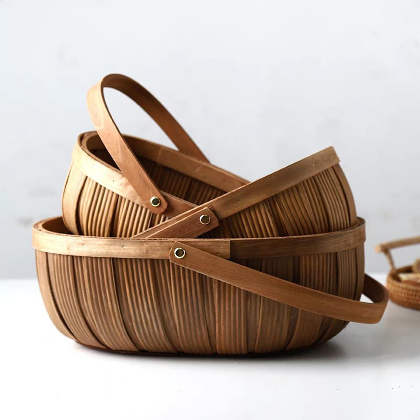 Basket Bag Wicker - Wood Chip Picnic Basket with Handle