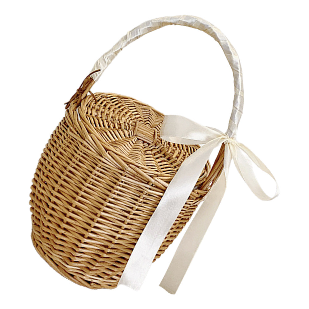 Basket Bag Wicker - French Style Woven Handheld Picnic Basket