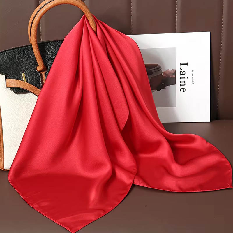 Women Bags Office - Luxury Solid Color Silk Square Scarf