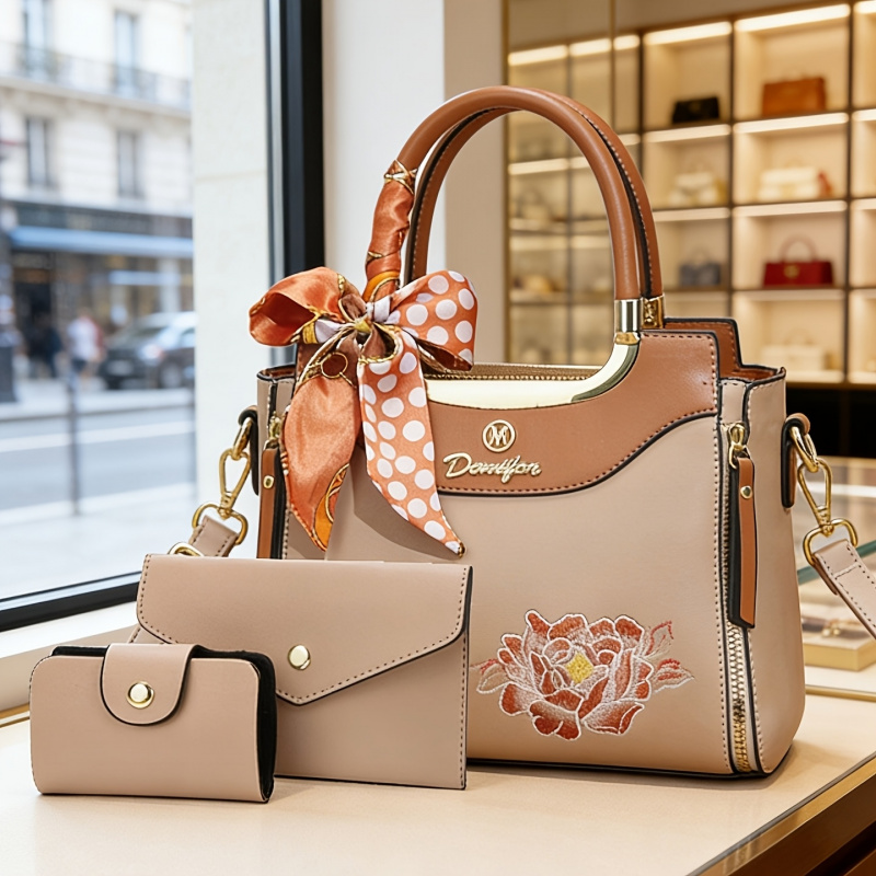 Women Bags Office - High-quality embroidered handbag set of 3,