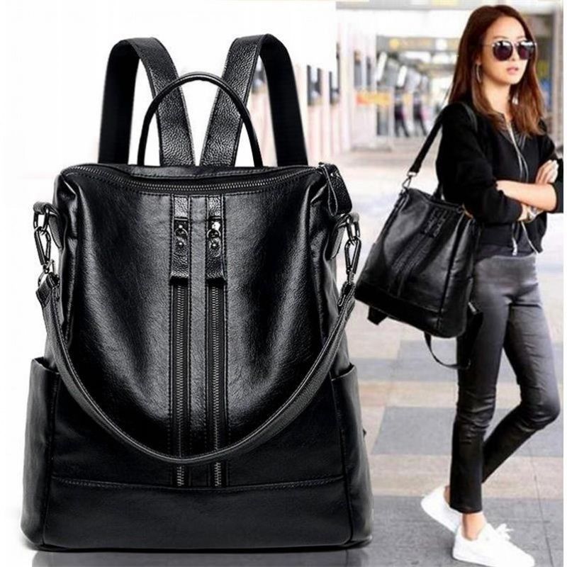 Women Bags Office - Women Soft Leather Backpack School Black