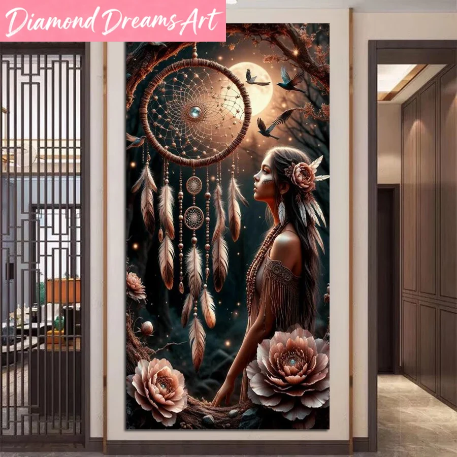 Women Bags Pictures - Frameless,Indian Woman Wind Chime Flowers Picture