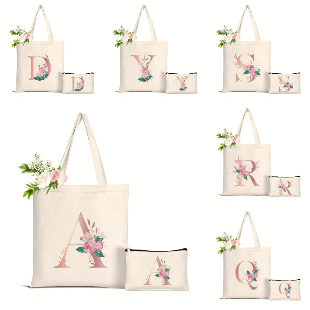 Women'S Tote Bags Designer - 1pc Floral Love Letter Print Tote