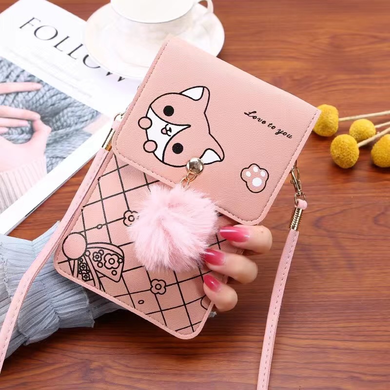 Women Bags Leather - Cute Cartoon Pattern Touch-Screen Phone Bag