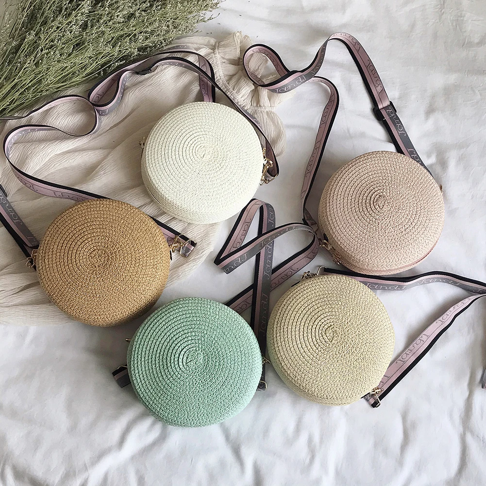Circle Round Bag - Girl Round Straw Beach Bag Vintage