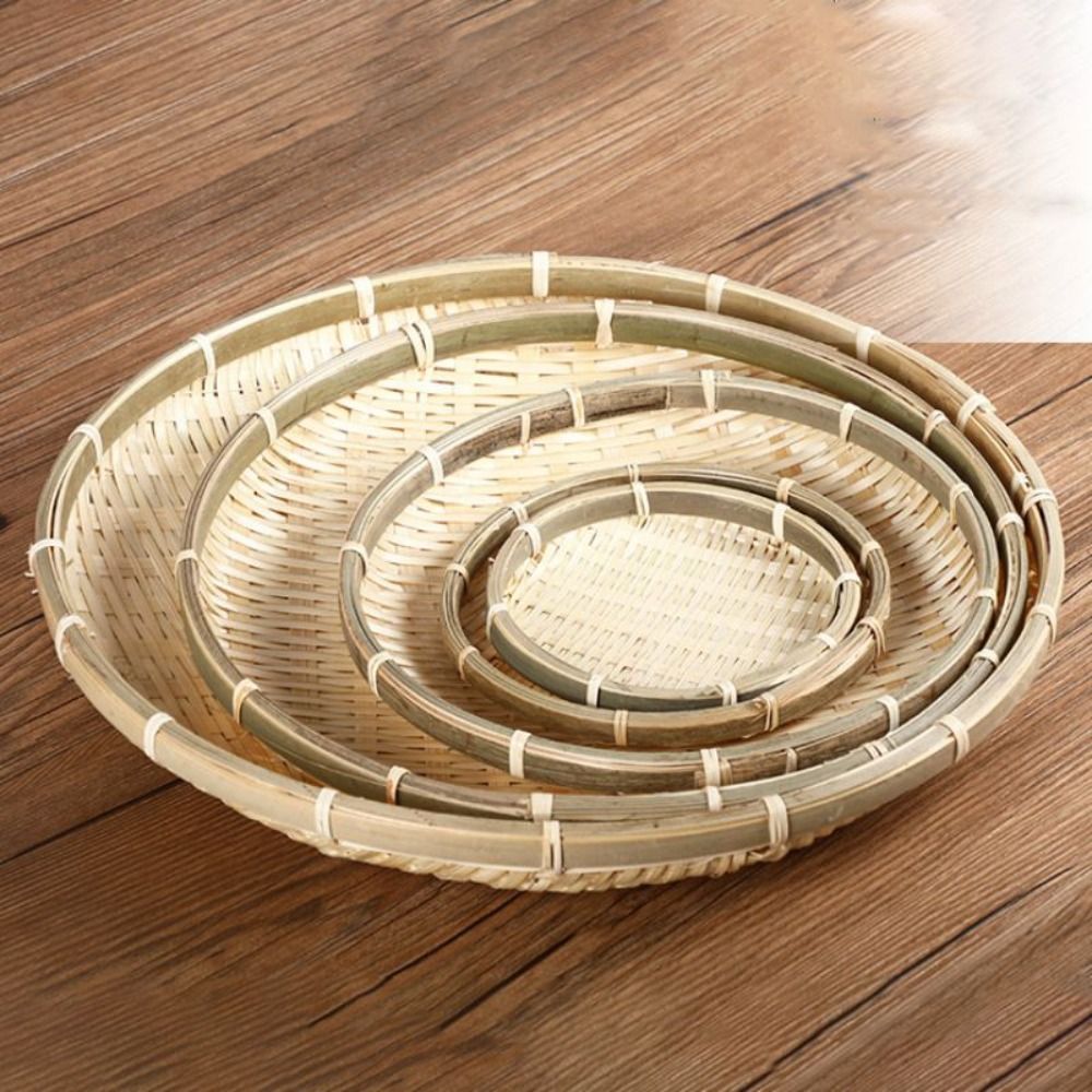 Basket Bag Wicker - Handmade Woven Bamboo Tray Bamboo Round