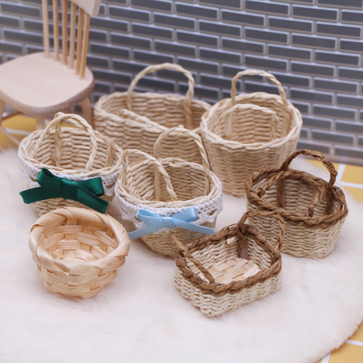 1Pc Dollhouse Handwoven Lafite - Basket Bag Wicker review and price
